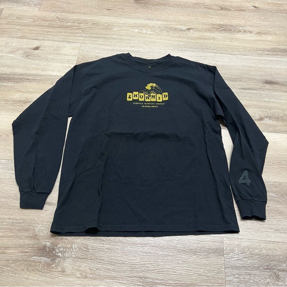4 Hunnid Men's Black Logo Size Large Long Sleeve T Shirt Martini Playas Retro